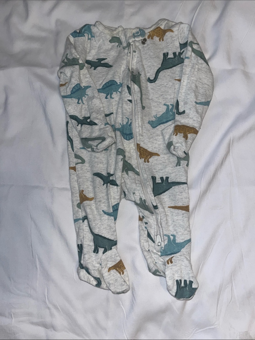 Newborn 0M Gray Dino Print Footed Pajamas - Neutral Dino Sleepwear